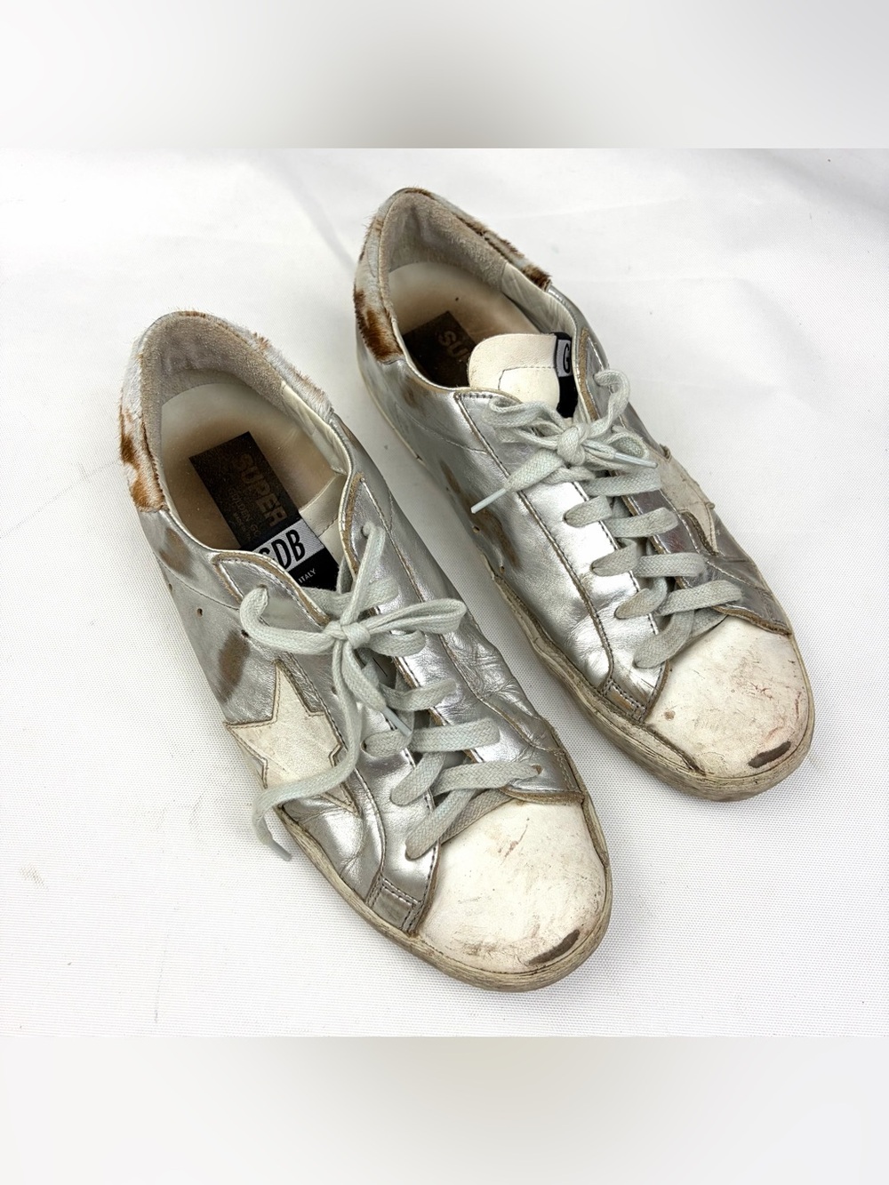 Golden Goose Superstar Sneakers White Silver Calf Hair Size 40 - Picture 3 of 10